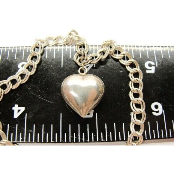 925 Sterling Silver Circle Link Bracelet Puffed Heart Italy SU - Picture 5 of 5
